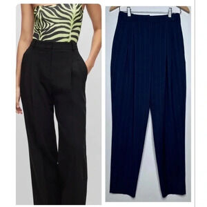 Hugo Boss Navy Pinstripe Ultra High-Rise Pleated Front Tapered Pants Size 2